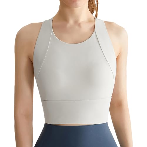 GDKRTNAJ Za-lora Posture Bra Hochgeschlossener Sport-BH für Frauen, lang geschnittene, mittelstarke Workout-Crop-Tanktops (White,S) von GDKRTNAJ