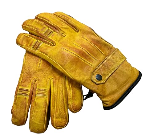 Motorradhandschuhe aus Leder im Used-Look, klassisch, modisch, für Moped, Touring, ATV, Quad, Reiten, Fahren, Fahrradhandschuh, GELB, XL Motorradhandschuhe aus Leder im Used-Look, klassisch, modisch, für Moped, Touring, ATV, Quad, Reiten, Fahren, Fahrradhandschuh, GELB, XL von GEARX