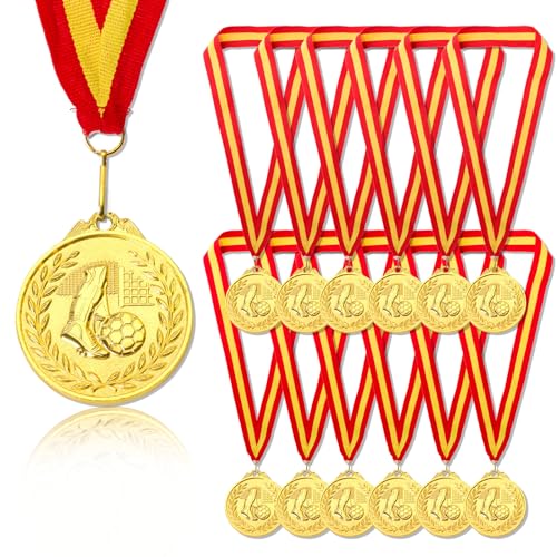 GEBETTER 12 Stück Fußball Medaillen Kindergeburtstag aus Metall Goldmedaillen mit rot-gelb-rot Band für Jungen Mädchen Kinder Erwachsene als Mitgebsel GEBETTER 12 Stück Fußball Medaillen Kindergeburtstag aus Metall Goldmedaillen mit rot-gelb-rot Band für Jungen Mädchen Kinder Erwachsene als Mitgebsel von GEBETTER