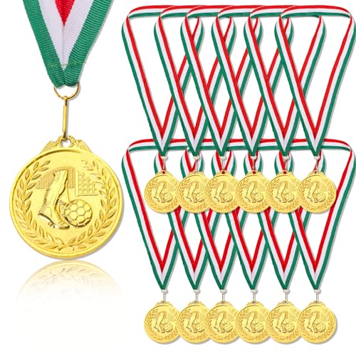 GEBETTER 12 Stück Fußball Medaillen Kindergeburtstag aus Metall Goldmedaillen mit rot weiß grün Band für Jungen Mädchen Kinder Erwachsene als Mitgebsel GEBETTER 12 Stück Fußball Medaillen Kindergeburtstag aus Metall Goldmedaillen mit rot weiß grün Band für Jungen Mädchen Kinder Erwachsene als Mitgebsel von GEBETTER