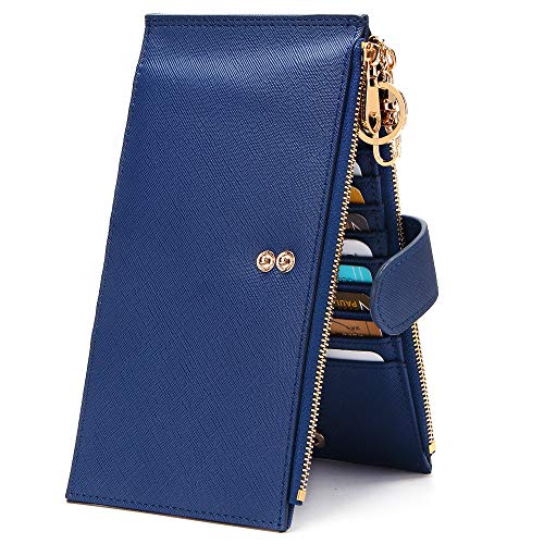 GEEADNB Portemonnaie für Frauen RFID-Blockierung Bifold Multi Card Holder Geldbörsen Handy-Geldbörse mit großer Kapazität mit Reißverschlusstasche Geschenk (Marineblau) von GEEADNB