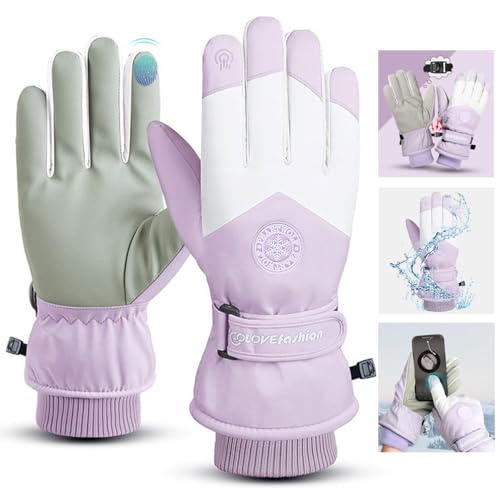 GEEKEO Winter Handschuhe Damen, wasserdichte Warme Ski Handschuhe Thermo Touchscreen Handschuhe, Winddichte Fahrrad Handschuhe Snowboard Handschuhe Winter Reiten Eislaufen Schnee Handschuhe für Damen von GEEKEO