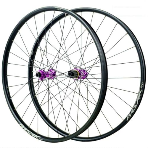 GEIRONV 26/27,5/29 Zoll Fahrrad Vorder Und Hinterrad, 54T Middle Lock Scheibenbremsen 4 Lager Straight Pull 28 Löcher Steckachse MTB Laufradsatz 1825g(Purple,26inch) von GEIRONV