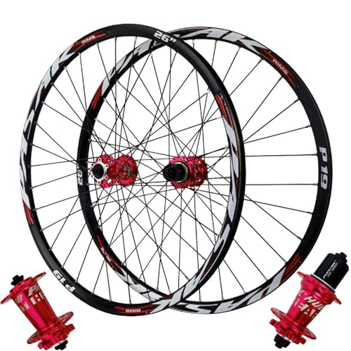 GEIRONV Mountainbike Radsatz mit Scheibenbremse, 26/27,5/29 Zoll, Aluminiumlegierung 32 Löcher Fahrradnabe Vorne 2 Hinten 5 Lager Doppelwandfelge 7-12 Geschwindigkeiten(Red,27.5inch) von GEIRONV