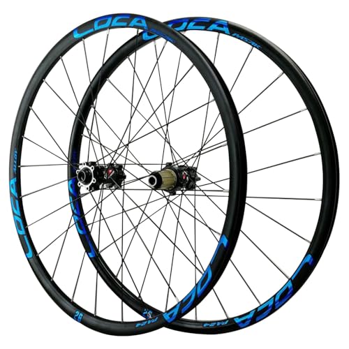 GEIRONV Scheibenbremse 24 Löcher Mountainbike Räder, Steckachsen Endkappe Aluminiumlegierung 26/27,5/29 Zoll MTB Fahrrad Radsatz 12-Gang Straight Pull Speichen(Black Blue,27.5inch) von GEIRONV