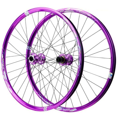 GEIRONV Steckachsen Mountainbike Radsatz, 26 27,5 29 Zoll Aluminiumfelge 32H Scheibenbremse Doppelwand Radsatz 4 Lager 7-12 Geschwindigkeiten Kassette(Purple-MS,26inch) von GEIRONV