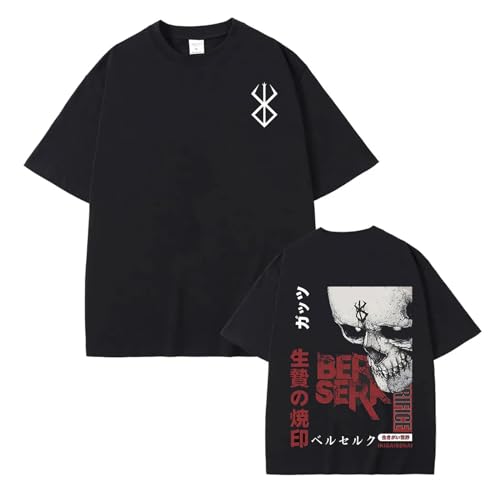 GeRRiT T-Shirt Anime Berserk Guts Grafikdruck T-Shirt Swordsman Casca Marke Sacrifice Zodd T-Shirts Herren Baumwolle Lässig Übergroß (Schwarz,XL) von GERRIT