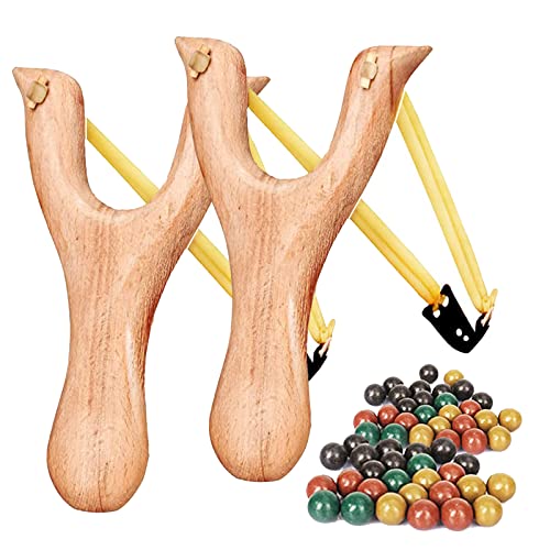 GERUI 2 Stück Schleuder Steinschleuder Zwille Set, Holz Schleuder für Outdoor Sportarten, Katapult mit 100pcs Zwille Tonkugeln, für Erwachsene und Kinder,Spielzeug für den Außenbereich von GERUI