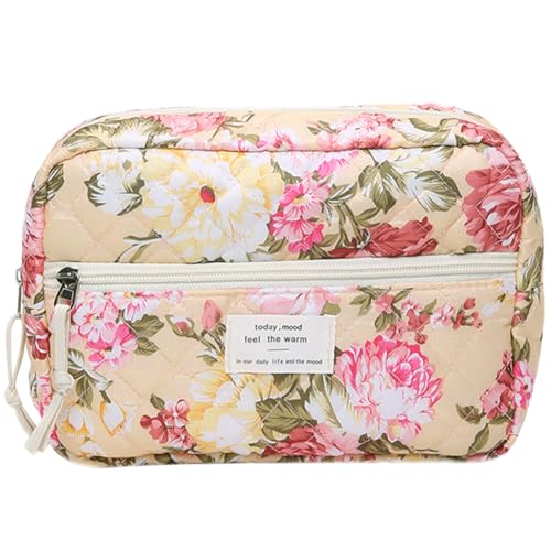 GETBSTOOP Gesteppte Make up Tasche mit Blumenmuster Kosmetiktasche großes Fassungsvermögen Make up Organizer Make up Clutch Geldbörse Make up Aufbewahrungstasche von GETBSTOOP