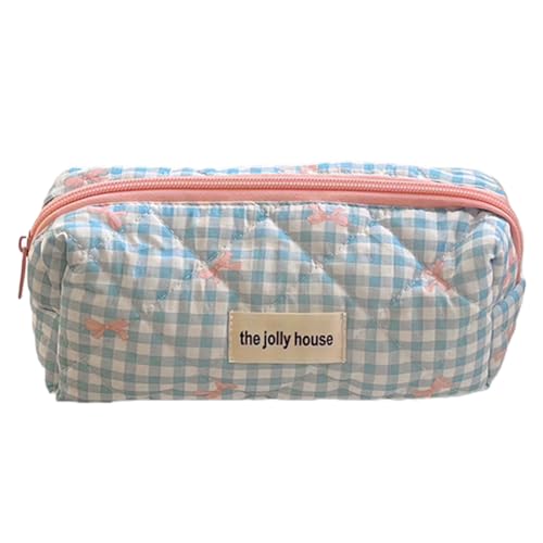 GETBSTOOP Karierte Kosmetiktasche mit niedlicher Schleife und Reißverschluss, Make-up-Organizer, Aufbewahrungstasche, Baumwolle, gesteppt, Kosmetik-Organizer-Etui for Frauen und Mädchen GETBSTOOP Karierte Kosmetiktasche mit niedlicher Schleife und Reißverschluss, Make-up-Organizer, Aufbewahrungstasche, Baumwolle, gesteppt, Kosmetik-Organizer-Etui for Frauen und Mädchen von GETBSTOOP