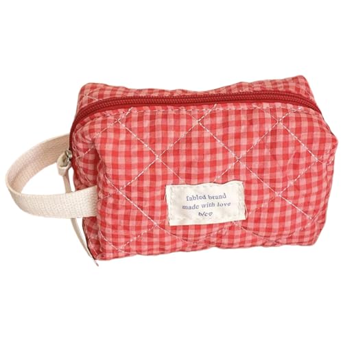 GETBSTOOP Karierte Make-up-Tasche aus Baumwolle mit großem Fassungsvermögen, weicher Stoff, Aufbewahrungstasche for Make-up-Pinsel, Damen-Kosmetiktasche, niedliche Reise-Kulturtasche, prakti GETBSTOOP Karierte Make-up-Tasche aus Baumwolle mit großem Fassungsvermögen, weicher Stoff, Aufbewahrungstasche for Make-up-Pinsel, Damen-Kosmetiktasche, niedliche Reise-Kulturtasche, prakti von GETBSTOOP