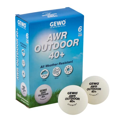 GEWO AWR Outdoor 40+ Tischtennisbälle - Wasserabweisende Plastik Outdoor Tischtennis Bälle für draußen - Hochwertige, wetterbeständige Trainings Tischtennisbälle, 40+mm Durchmesser, 6er Pack, weiß von GEWO