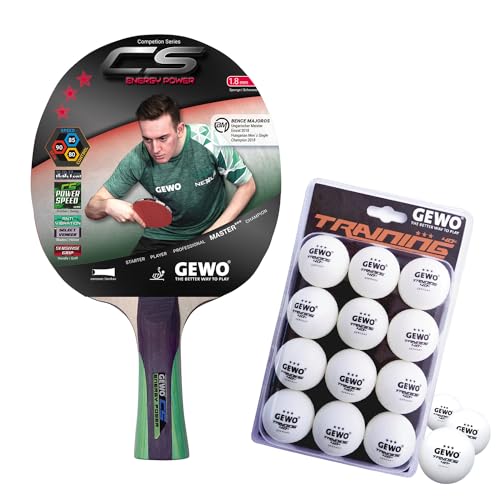 GEWO CS Energy Power Tischtennis-Schläger & GEWO Tischtennisbälle Training 40+ - Profi-Tischtennisschläger, ITTF genehmigt, konkav, 1,8mm Schwamm + 3 Sterne Tischtennis-Ball, 12 Stück GEWO CS Energy Power Tischtennis-Schläger & GEWO Tischtennisbälle Training 40+ - Profi-Tischtennisschläger, ITTF genehmigt, konkav, 1,8mm Schwamm + 3 Sterne Tischtennis-Ball, 12 Stück von GEWO