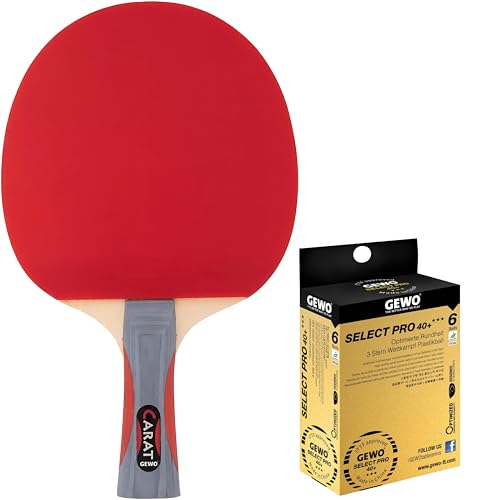 GEWO Carat Tischtennisschläger - ITTF genehmigter Allround-Tischtennisschläger mit ausgewogener Spin-Speed-Balance, Fertigschläger mit schnellem Belag und hohen Rotationseigenschaften, Griff konkav GEWO Carat Tischtennisschläger - ITTF genehmigter Allround-Tischtennisschläger mit ausgewogener Spin-Speed-Balance, Fertigschläger mit schnellem Belag und hohen Rotationseigenschaften, Griff konkav von GEWO