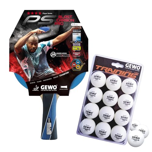 GEWO PS Blast Carbon Pro Tischtennisschläger & GEWO Tischtennisbälle Training 40+ - ITTF genehmigter Profi-Tischtennisschläger, konkav, 2,0mm Schwamm + 3 Sterne Tischtennis-Ball 12 Stück GEWO PS Blast Carbon Pro Tischtennisschläger & GEWO Tischtennisbälle Training 40+ - ITTF genehmigter Profi-Tischtennisschläger, konkav, 2,0mm Schwamm + 3 Sterne Tischtennis-Ball 12 Stück von GEWO