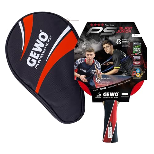 GEWO PS Blast Junior Tischtennisschläger & GEWO Tischtennisschläger Hülle mit Ballfach rot - ITTF genehmigter Anfänger-Tischtennisschläger für Kinder, 1,8mm Schwamm von GEWO