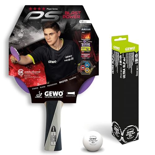 GEWO PS Blast Power Tischtennisschläger - ITTF genehmigter Profi-Tischtennisschläger, Allroundschläger mit kontrolliertem Thunderball 2 Belag und hohen Rotationseigenschaften, konkav, 1,8mm Schwamm GEWO PS Blast Power Tischtennisschläger - ITTF genehmigter Profi-Tischtennisschläger, Allroundschläger mit kontrolliertem Thunderball 2 Belag und hohen Rotationseigenschaften, konkav, 1,8mm Schwamm von GEWO