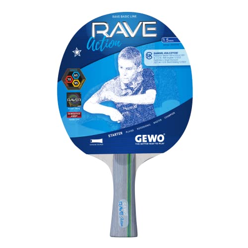 GEWO Rave Action Tischtennisschläger - Kontrollierter Anfänger-Tischtennisschläger - Komplettschläger mit Raver Belag, hohe Kontrolle und Geschwindigkeit, konkav, 1,5mm Dicker Schwamm GEWO Rave Action Tischtennisschläger - Kontrollierter Anfänger-Tischtennisschläger - Komplettschläger mit Raver Belag, hohe Kontrolle und Geschwindigkeit, konkav, 1,5mm Dicker Schwamm von GEWO