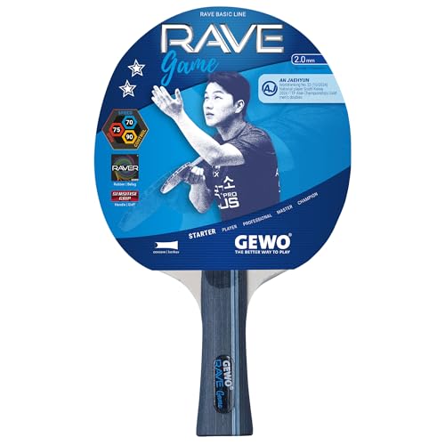 GEWO Rave Game Tischtennisschläger - Kontrollierter Anfänger Tischtennisschläger - Komplettschläger mit Raver Belag, hohe Kontrolle und Geschwindigkeit, konkav, 2mm Dicker Schwamm von GEWO