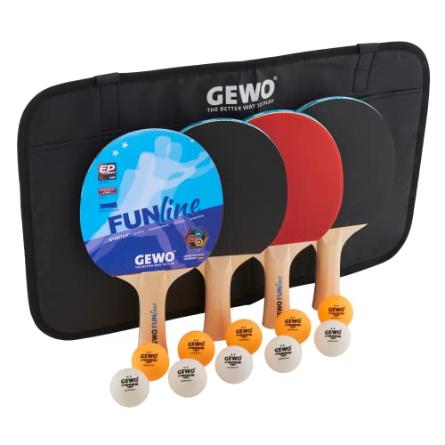 GEWO Fun TIME Tischtennisschläger Set für Hobby und Freizeit mit 10 Tischtennis Bällen und Aufbewahrungstasche/ 4er Set/Ping Pong Set/Komplettschläger mit Noppen-Innen-Belag, Griff konkav GEWO Fun TIME Tischtennisschläger Set für Hobby und Freizeit mit 10 Tischtennis Bällen und Aufbewahrungstasche/ 4er Set/Ping Pong Set/Komplettschläger mit Noppen-Innen-Belag, Griff konkav von GEWO