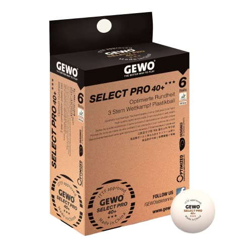 GEWO Select PRO Tischtennisbälle - 3 Sterne Tischtennis-Ball aus Plastik 40+ mit Naht - ITTF-zertifizierte Wettkampf Bälle - 6 hochwertige Profi-Tischtennisbälle, 40+mm Durchmesser, weiß GEWO Select PRO Tischtennisbälle - 3 Sterne Tischtennis-Ball aus Plastik 40+ mit Naht - ITTF-zertifizierte Wettkampf Bälle - 6 hochwertige Profi-Tischtennisbälle, 40+mm Durchmesser, weiß von GEWO