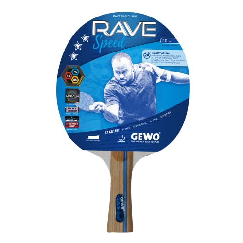 GEWO Rave Speed Tischtennisschläger - Kontrollierter Anfänger Tischtennisschläger - Komplettschläger mit Raver Belag, hohe Kontrolle und Geschwindigkeit, konkav, 2,0mm Dicker Schwamm GEWO Rave Speed Tischtennisschläger - Kontrollierter Anfänger Tischtennisschläger - Komplettschläger mit Raver Belag, hohe Kontrolle und Geschwindigkeit, konkav, 2,0mm Dicker Schwamm von GEWO
