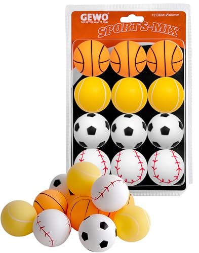GEWO Sports-Mix Tischtennisbälle - Plastik Tischtennis Bälle 40+ im Sport Design - 12 Bunte, hochwertige Ping Pong Bälle - Verschiedene Designs, 40+ mm Durchmesser GEWO Sports-Mix Tischtennisbälle - Plastik Tischtennis Bälle 40+ im Sport Design - 12 Bunte, hochwertige Ping Pong Bälle - Verschiedene Designs, 40+ mm Durchmesser von GEWO