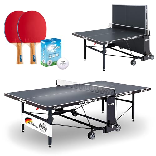 GEWO AWR Tischtennisplatte Outdoor - Made in Germany - Wetterfest & klappbar - 6mm Melaminharz - ITTF Turniergröße - Mit Netz, Schläger & Bällen - Tischtennistisch Outdoor - Grau GEWO AWR Tischtennisplatte Outdoor - Made in Germany - Wetterfest & klappbar - 6mm Melaminharz - ITTF Turniergröße - Mit Netz, Schläger & Bällen - Tischtennistisch Outdoor - Grau von GEWO