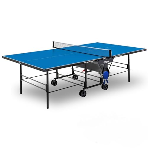 GEWO AWR Fun Tischtennisplatte Outdoor - Made in Germany - Wetterfeste 5mm Melaminharz Platte Tischtennis/Ganzjahres Tischtennistisch Outdoor Wetterfest/Tischtennisplatte Wetterfest ITTF-Maß Blau von GEWO