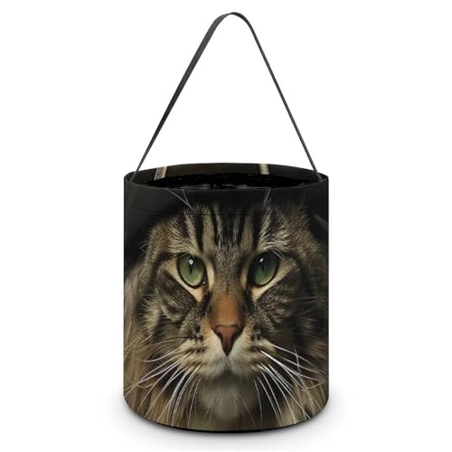 GFLFMXZW Halloween Süßes oder Saures Taschen Katze im Piratenkostüm Halloween Taschen mit Griffen Tragbarer faltbarer Halloween-Süßigkeitenkorb Wiederverwendbare Halloween-Tragetasche zum Verpacken von GFLFMXZW