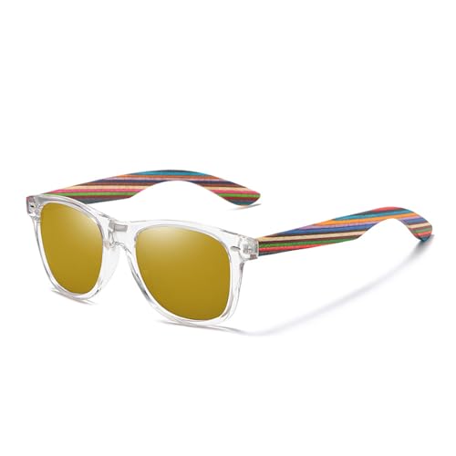Polarisierte Sonnenbrille Für Männer Und Frauen Vintage PC+Bambus Farbfolie UV400 Blendschutz Autofahren, Angeln, Golf,C von GFPHBJ
