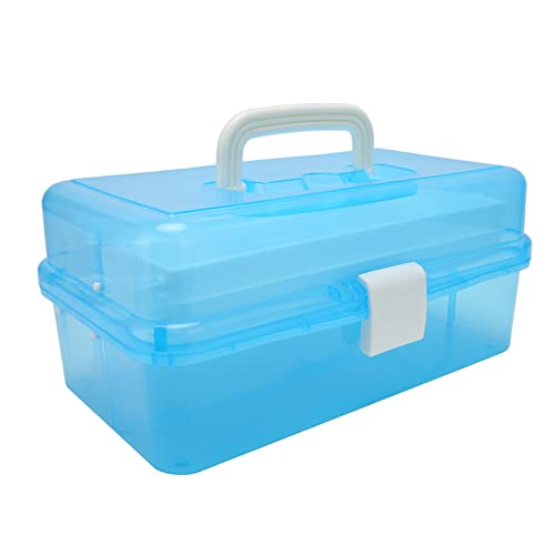 GFRGFH 3-lagige Mehrzweck-Aufbewahrungsbox, Kunsthandwerk-Organizer, Aufbewahrungsbox, Transparenter Kunststoff, Tragbare Aufbewahrungsbox, Werkzeugkasten(Blau) von GFRGFH