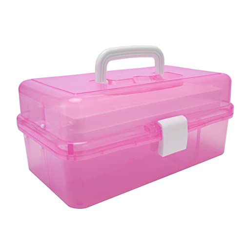 GFRGFH 3-lagige Mehrzweck-Aufbewahrungsbox, Kunsthandwerk-Organizer, Aufbewahrungsbox, Transparenter Kunststoff, Tragbare Aufbewahrungsbox, Werkzeugkasten(Rosa) von GFRGFH
