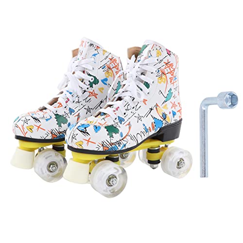 Zweireihige Rollschuhe Für Kinder Und Erwachsene, Rollschuhe, Zweireihig, 4-Rad-Rollschuhe, Weiße Graffiti-Rollschuhe, Skating-Schuhe, Größe 38# von GFRGFH