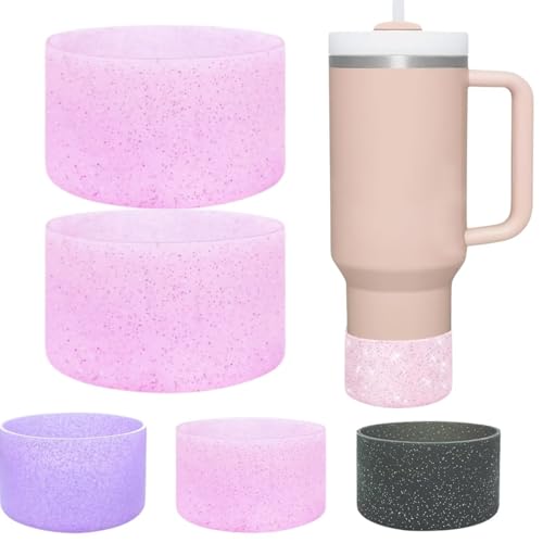 GGAUBAIFI 2er-Pack glitzernde Silikon-Stiefel für Stanley Cup 30Oz 40Oz & Stanley Iceflow, reduziert Lärm, Kratzer, Wasserflaschen-Bodenhülle, Pink von GGAUBAIFI