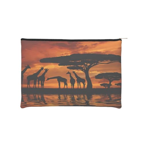 Afrika Giraffe Majestic Tree Bedrucktes Mehrzweck-Federmäppchen und Reisetasche, wiederverwendbar, praktische Make-up-Tasche aus Papier, Schwarz , Einheitsgröße von GGDCRFF