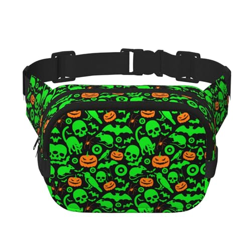 Green Ghost Horror Halloween Kürbis bedruckte quadratische doppellagige Hüfttasche mit verstellbaren Schultergurten für Damen und Herren Crossbody Taschen, Schwarz , Einheitsgröße von GGDCRFF