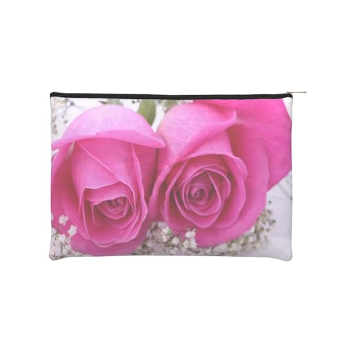 Mehrzweck-Federmäppchen und Reisetasche, wiederverwendbar, praktische Papier-Make-up-Tasche mit rosa Rosen, Schwarz , Einheitsgröße von GGDCRFF