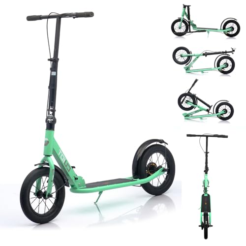 GHBXJX 290mm Cityroller Scooter BigWheel mit Handbremse und Bremse - Höhenjustierbarer & Zusammenklappbarer Roller mit Ständer - Sportlicher Kinder, & Erwachsenenroller für bis zu 150kg,Grün von GHBXJX