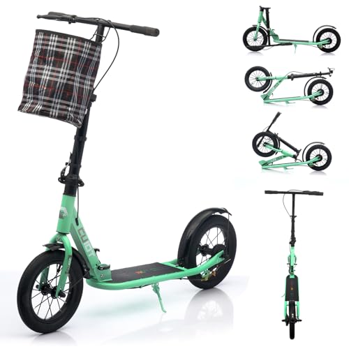 GHBXJX 290mm Scooter BigWheel - Cityroller mit Handbremse und Bremse - Höhenjustierbarer & Zusammenklappbarer Roller mit Ständer - Sportlicher Kinder, & Erwachsenenroller für bis zu 150kg,Grün von GHBXJX