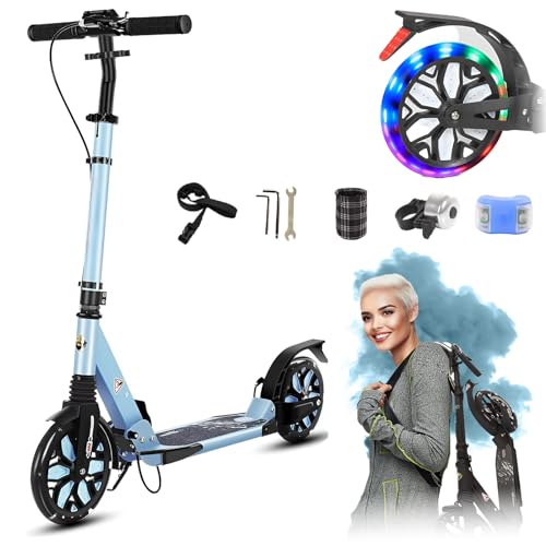 GHBXJX Big Wheel Scooter City Roller Kickscooter für Erwachsene klappbar LED 200mm,150KG Cityroller mit Handbremse, Tretroller Kinder Mädchen Jungen Teenager, Kickscooter Kinder Scooter,Blau von GHBXJX