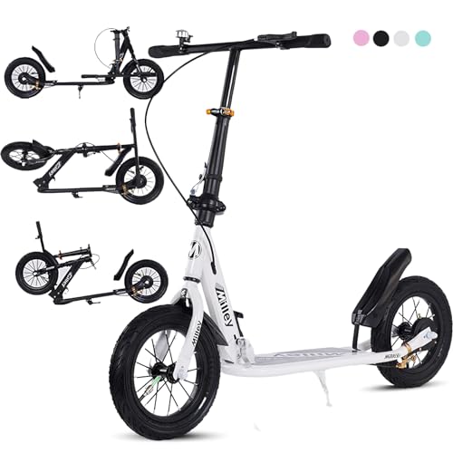 GHBXJX City Roller Erwachsene 150 kg Tragkraft 290mm Big Wheel Scooter, Klappbarer Cityroller mit Handbremse und Bremse, Tretroller Kinder, Höhenverstellbar Kickscooter,Weiß von GHBXJX