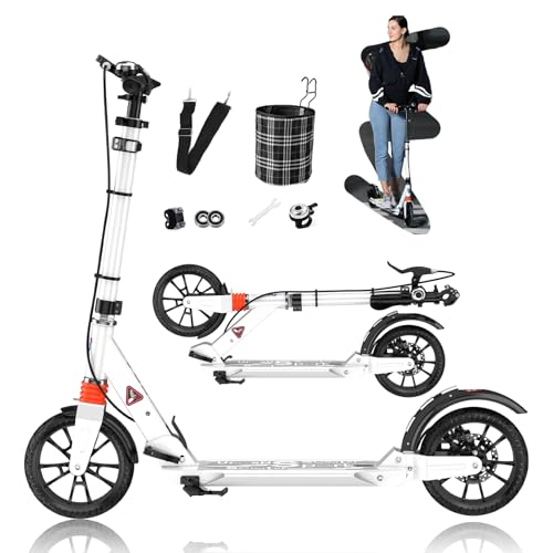 GHBXJX Cityroller Scooter Tretroller 4 höhenverstellbar | klappbar | inkl. Traggurt | 200mm Räder | Scheibenbremse | Kinder und Erwachsene | bis 150kg belastbar | Roller Kinder | Kickscooter,Weiß von GHBXJX