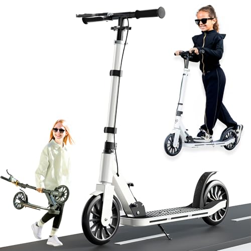 GHBXJX Kick Scooter Tretroller Erwachsene 150 kg Tragkraft, Cityroller für 6+ Jahre, 200mm Big Wheel Kids Scooter mit Bremsen und Stoßdämpfern, 3 höhenverstellbare Griffe,Roller Kinder﻿,Weiß von GHBXJX