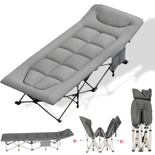 GHBXJX Klappbar Feldbett Faltbar Campingbett, Camping mit Auflage und Seitentasche,190x68x36cm Klappbett Gästebett,Gästebett klappbar bis 150kg für Reisen Garten Balkon,Light Grey von GHBXJX