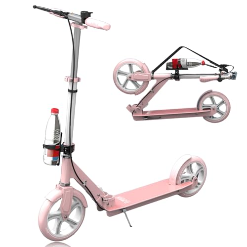 GHBXJX Scooter Cityroller Erwachsene 150 kg Tragkraft, Cityroller Scooter 230 mm Räder PU Big Wheel, City Roller Kinder 10 Jahre, klappbar und Höhenverstellbar mit Bremsen und Stoßdämpfern,Rosa von GHBXJX