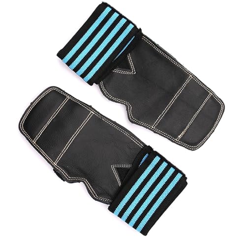 Griffpads Gewichtheberhandschuhe aus Rindsleder, 3 Farben, for Fitnessstudio, rutschfeste Griffe, Pads, Kreuzheben, Gürtel, Workout, Handflächenschutz(Blue,M) von GHHZML