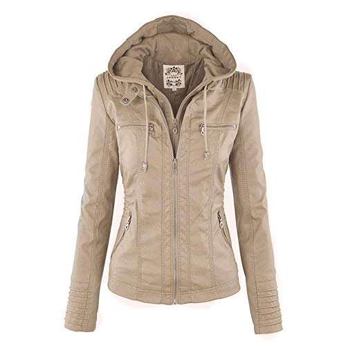 GHJdhygy Herbst Und Winter Damen Kunstleder Reißverschluss Mit Kapuze Lederjacke Lange Ärmel Reisen Beiläufig Mantel,Beige,XL GHJdhygy Herbst Und Winter Damen Kunstleder Reißverschluss Mit Kapuze Lederjacke Lange Ärmel Reisen Beiläufig Mantel,Beige,XL von GHJdhygy