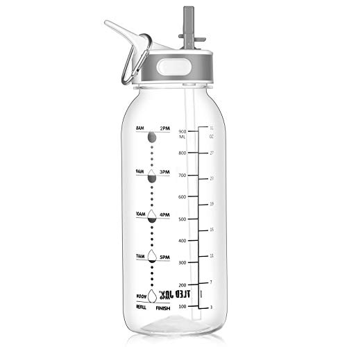 GHONLZIN Wasserflasche 1L Sports Bottle BPA-freier Trinkflasche mit Zeitmarkierungs-Tracker, Spülmaschinenfest Water Bottle für Fahrrad, Gym, Yoga, Outdoor, Camping von GHONLZIN