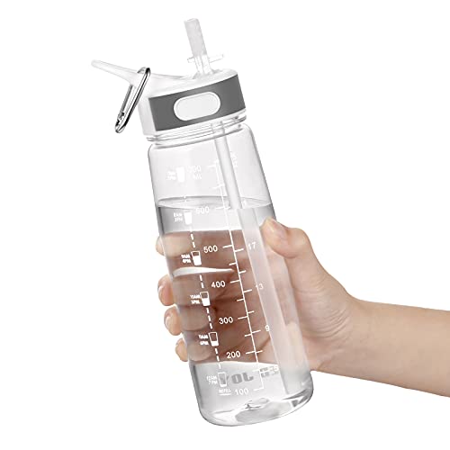 GHONLZIN Wasserflasche 800ML Sports Bottle BPA-freier Trinkflasche mit Strohhalm & Zeitmarkierungs-Tracker, Spülmaschinenfest Water Bottle für Fahrrad, Gym, Yoga, Outdoor, Camping von GHONLZIN